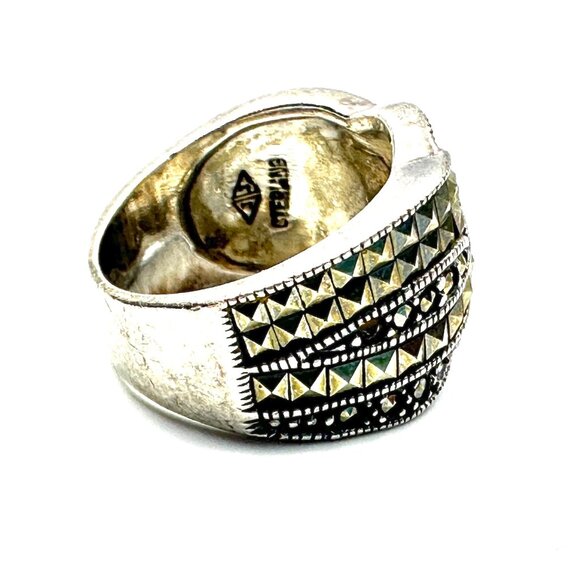 1980s Judith Jack Sterling Silver Marcasite Wide Crossover Band Ring - Picture 13 of 13